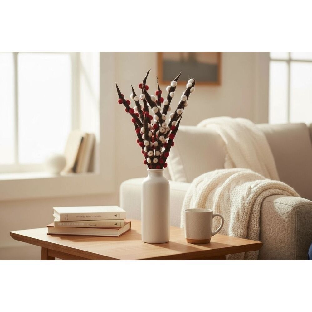 Trader Joe’s Holiday Felted Ilex Berries Branches Decor Christmas Wool Set of 6